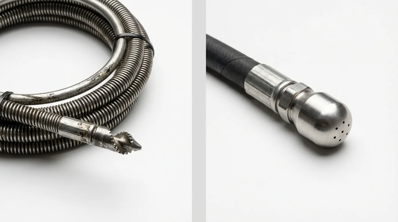 Drain snake cable and hydro jetting nozzle used for drain cleaning in Brownwood, TX