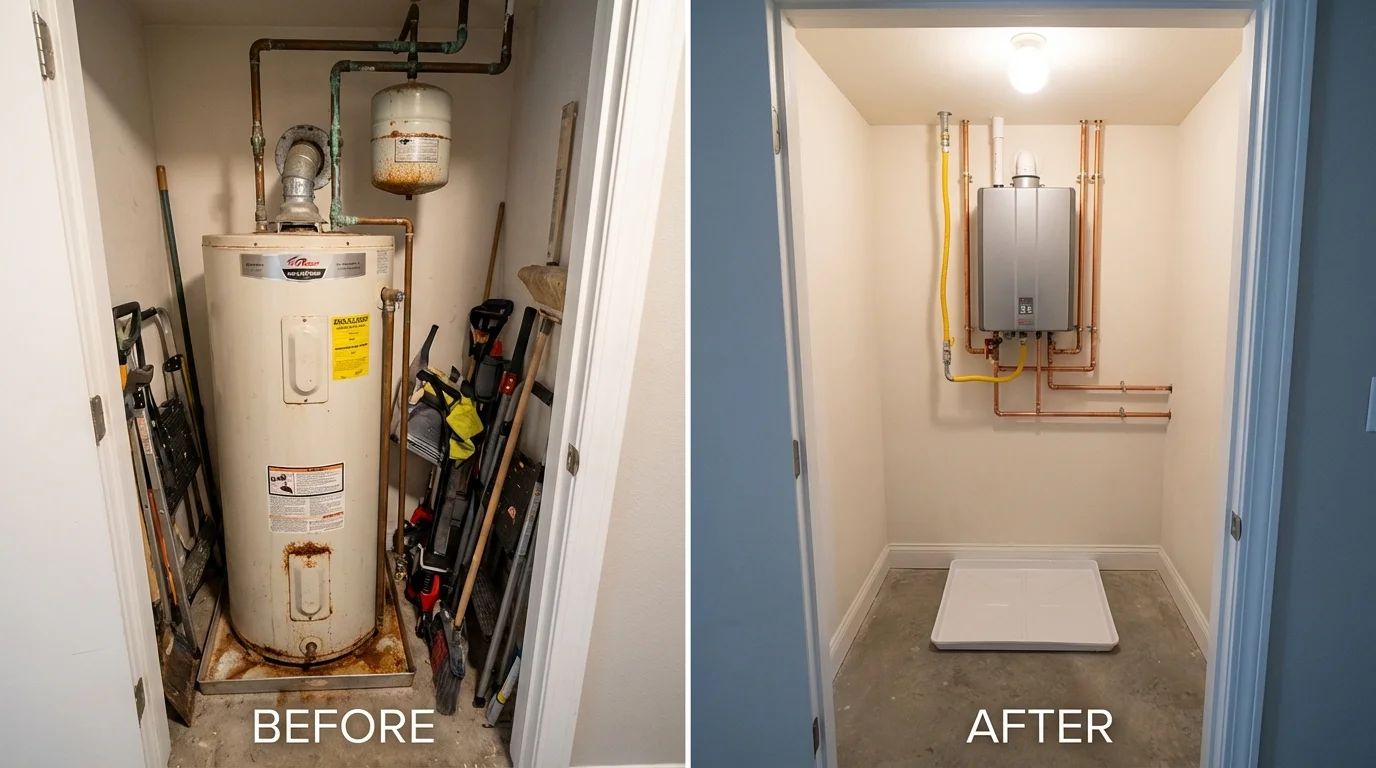 Tank water heater versus wall-mounted tankless unit comparison for Brownwood, TX homeowners