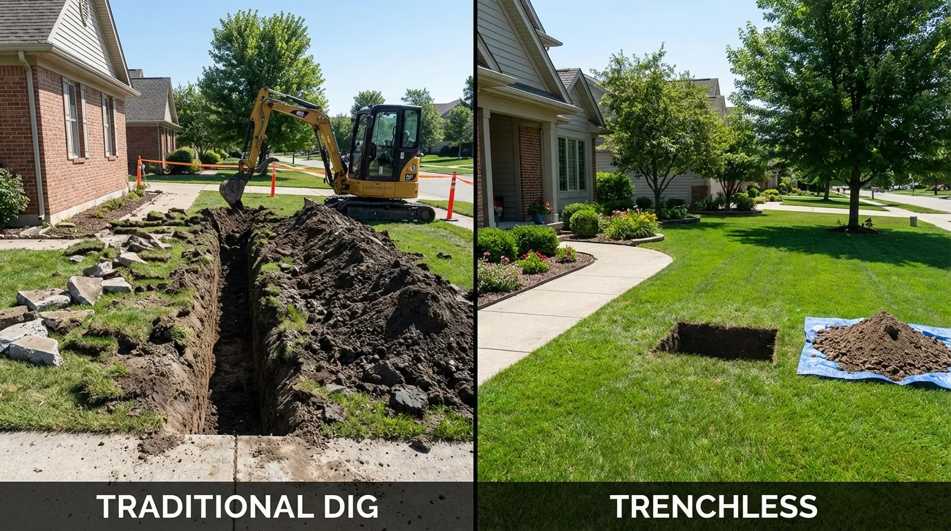 Trenchless sewer repair with minimal yard damage versus traditional excavation in Brownwood, TX